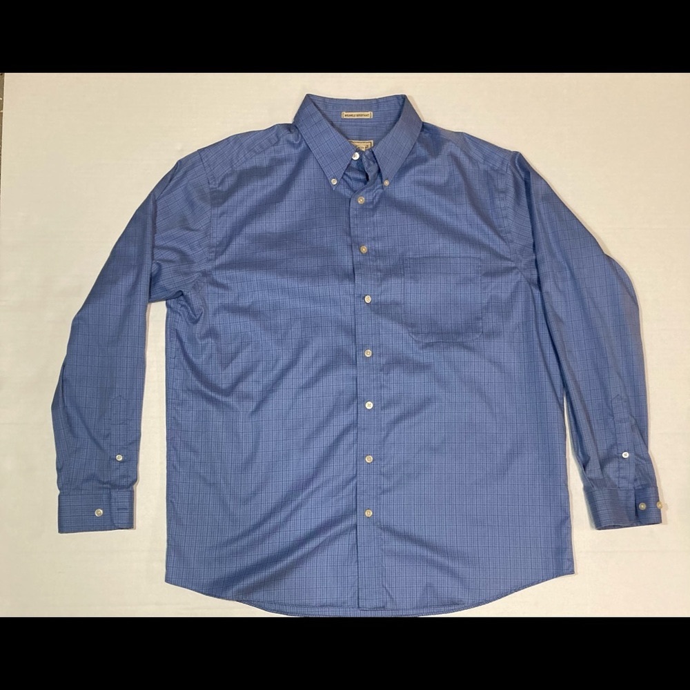 Eddie Bauer Shirt Mens Tall Large Blue Wrinkle Resistant Button Up Long Sleeve